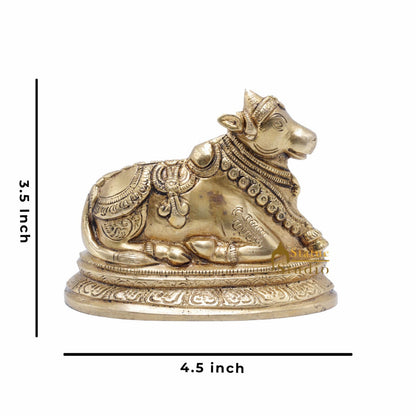 Brass Nandi Murti For Home Temple Pooja Decor Idol Lucky Gift Showpiece 3.5" by vendor-unknown - Spiritual (View 5)