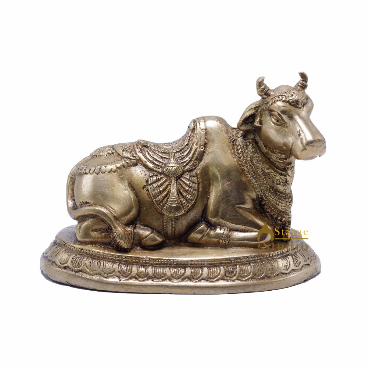 Brass Nandi Statue Home Temple Pooja Decor Idol Lucky Gift Showpiece 4.5" - Eco-friendly - Sama Homes