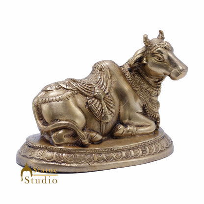 Brass Nandi Statue Home Temple Pooja Decor Idol Lucky Gift Showpiece 4.5" by vendor-unknown - Spiritual (View 3)