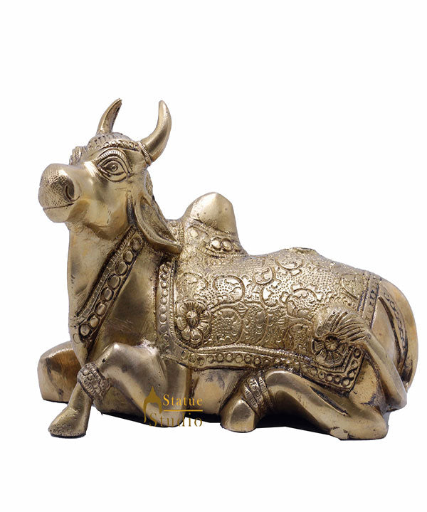 StatueStudio Indian Brass Holy Nandi Murti Home Temple Pooja Decor Idol Shiv Parvati Vehicle Statue Lucky Gift Showpiece 5" - Image 2