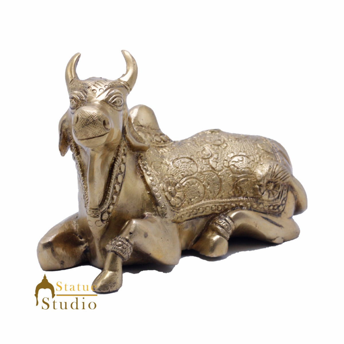 StatueStudio Indian Brass Holy Nandi Murti Home Temple Pooja Decor Idol Shiv Parvati Vehicle Statue Lucky Gift Showpiece 5" - Image 3