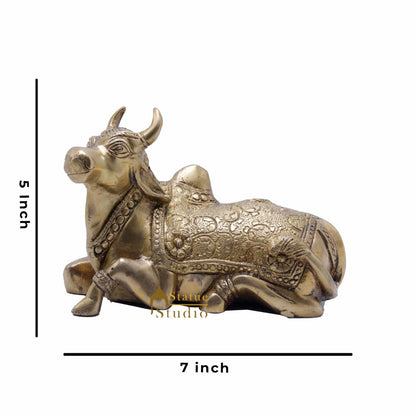 StatueStudio Indian Brass Holy Nandi Murti Home Temple Pooja Decor Idol Shiv Parvati Vehicle Statue Lucky Gift Showpiece 5" by vendor-unknown - Spiritual (View 5)