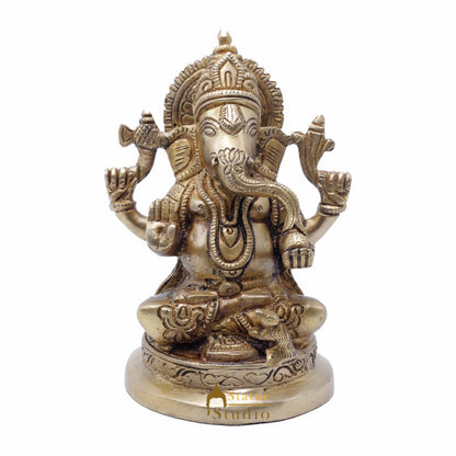 StatueStudio Brass Ganesha Idols For Home Decor Office Temple Decorative Murti Ganpati Statue Gift Showpiece 6" by vendor-unknown - Hindu Gods (View 3)