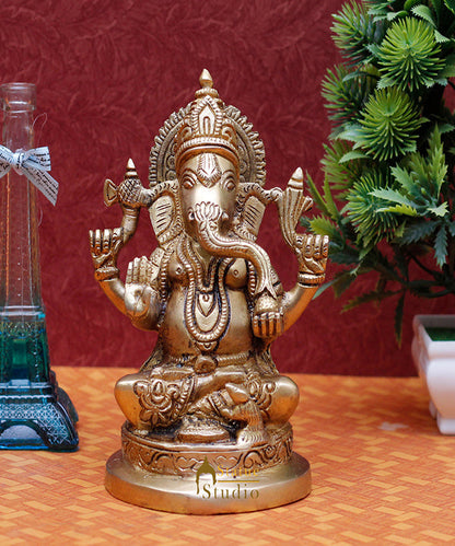 StatueStudio Brass Ganesha Idols For Home Decor Office Temple Decorative Murti Ganpati Statue Gift Showpiece 6" by vendor-unknown - Hindu Gods