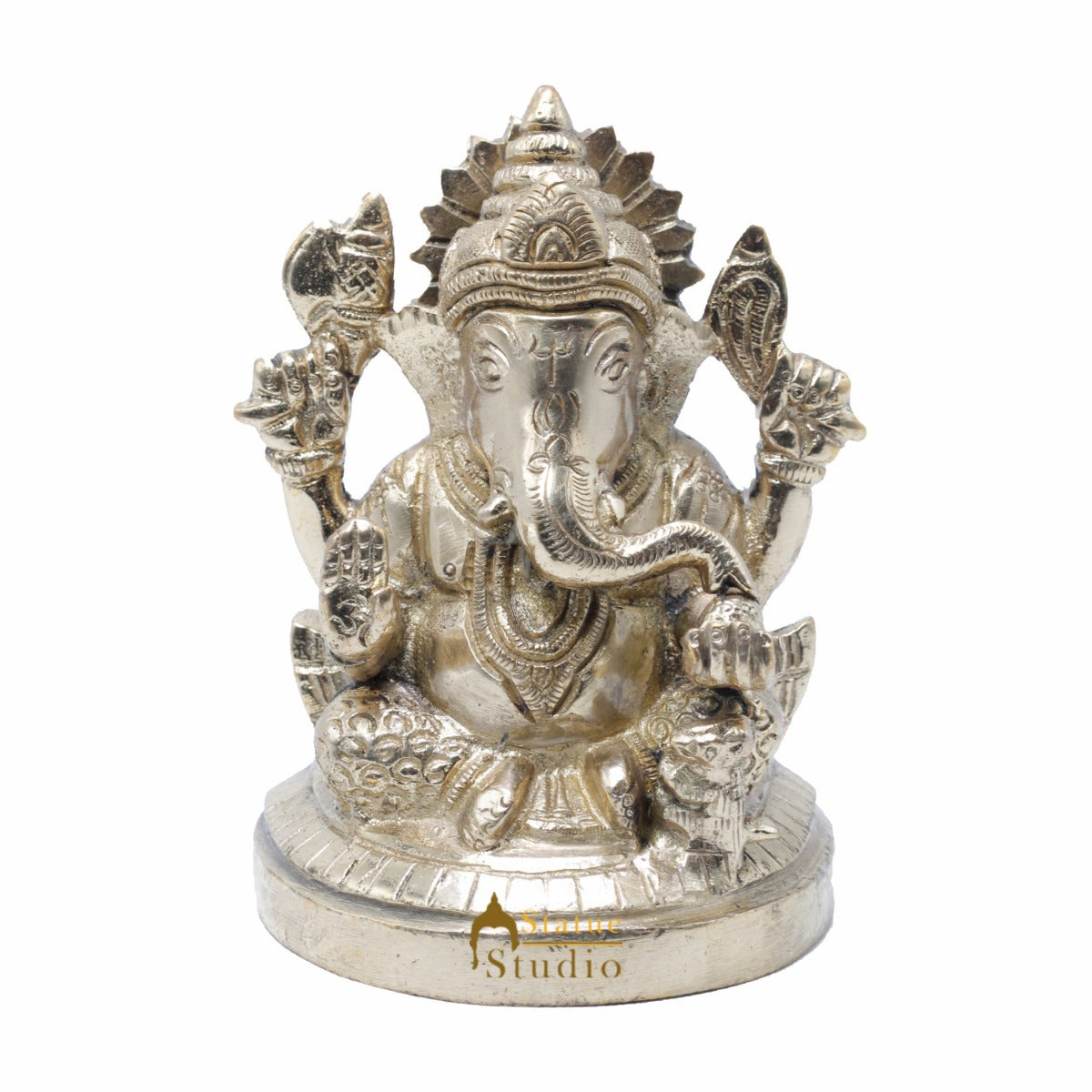 StatueStudio Brass Small Ganesha Idols For Home Decor Office Temple Decorative Murti Ganpati Statue Gift Showpiece 4"