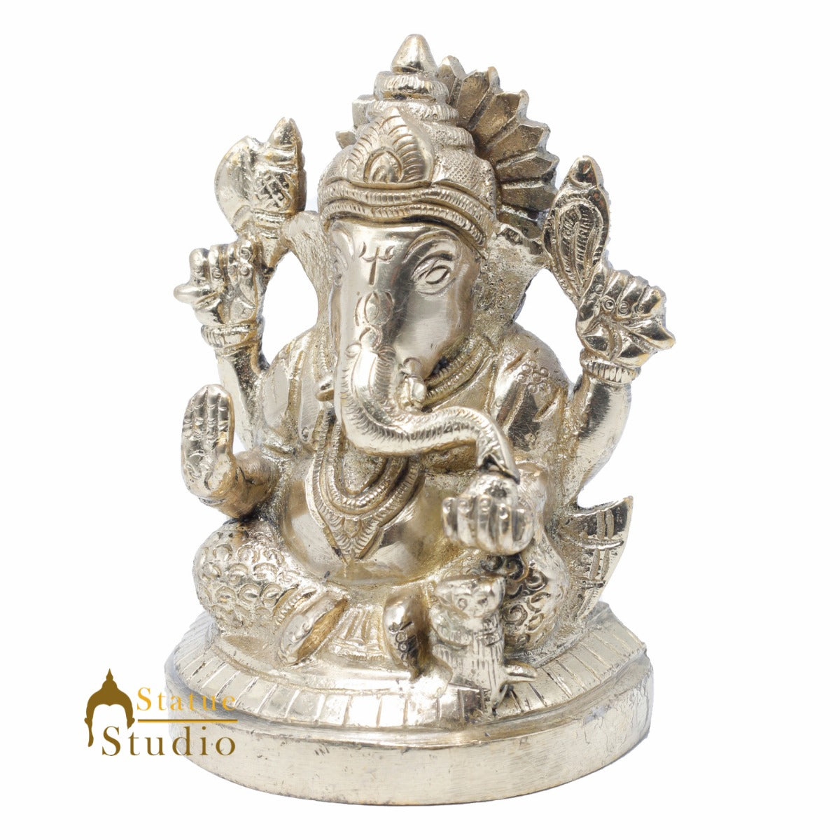 StatueStudio Brass Small Ganesha Idols For Home Decor Office Temple Decorative Murti Ganpati Statue Gift Showpiece 4"