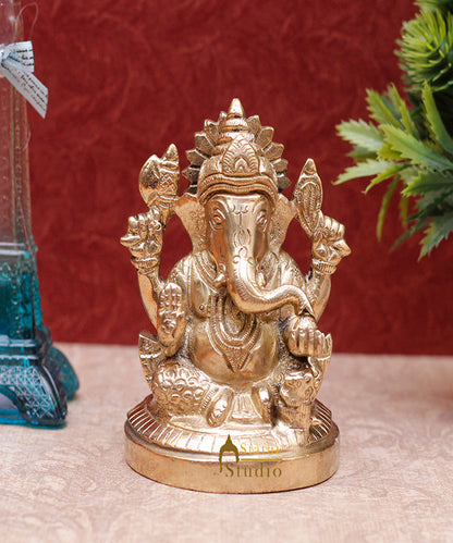StatueStudio Brass Small Ganesha Idols For Home Decor Office Temple Decorative Murti Ganpati Statue Gift Showpiece 4" by vendor-unknown - Hindu Gods