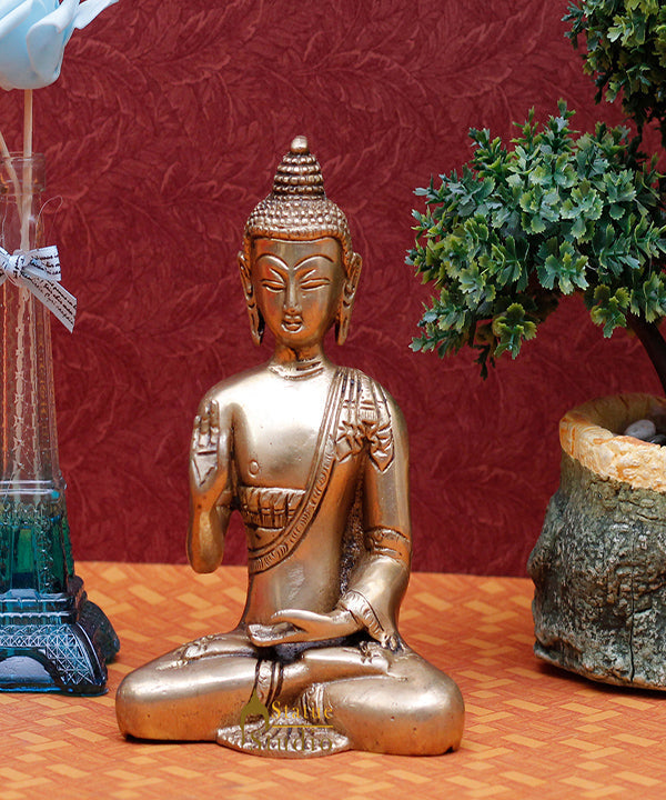 Brass Blessing Buddha Statue For Home Decor Idol Gift Showpiece 6" - Image 2