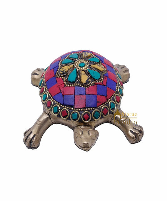 StatueStudio Brass Feng Shui Vastu Home Office Desk Table Decor Turtle Statue Lucky Corporate Gift Idol Showpiece