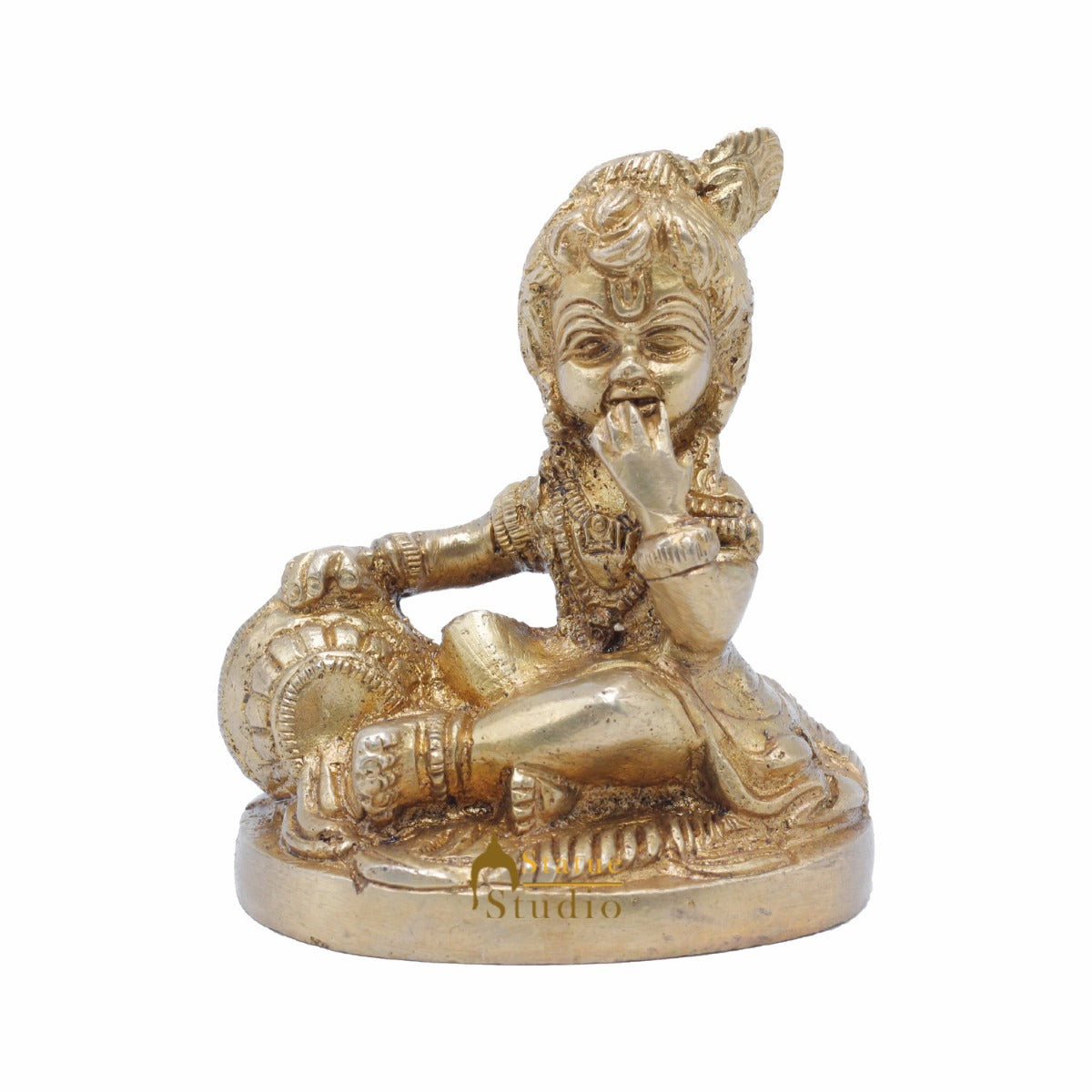 StatueStudio Brass Small Laddoo Gopal Bal Krishna Murti Idol For Home Décor Temple Pooja Puja Statue Showpiece 3"