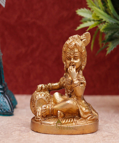 StatueStudio Brass Small Laddoo Gopal Bal Krishna Murti Idol For Home Décor Temple Pooja Puja Statue Showpiece 3" by vendor-unknown - Hindu Gods (View 2)