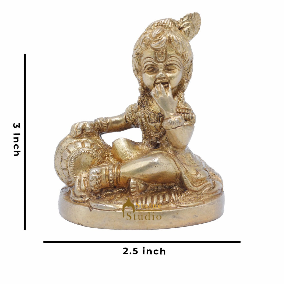 StatueStudio Brass Small Laddoo Gopal Bal Krishna Murti Idol For Home Décor Temple Pooja Puja Statue Showpiece 3"