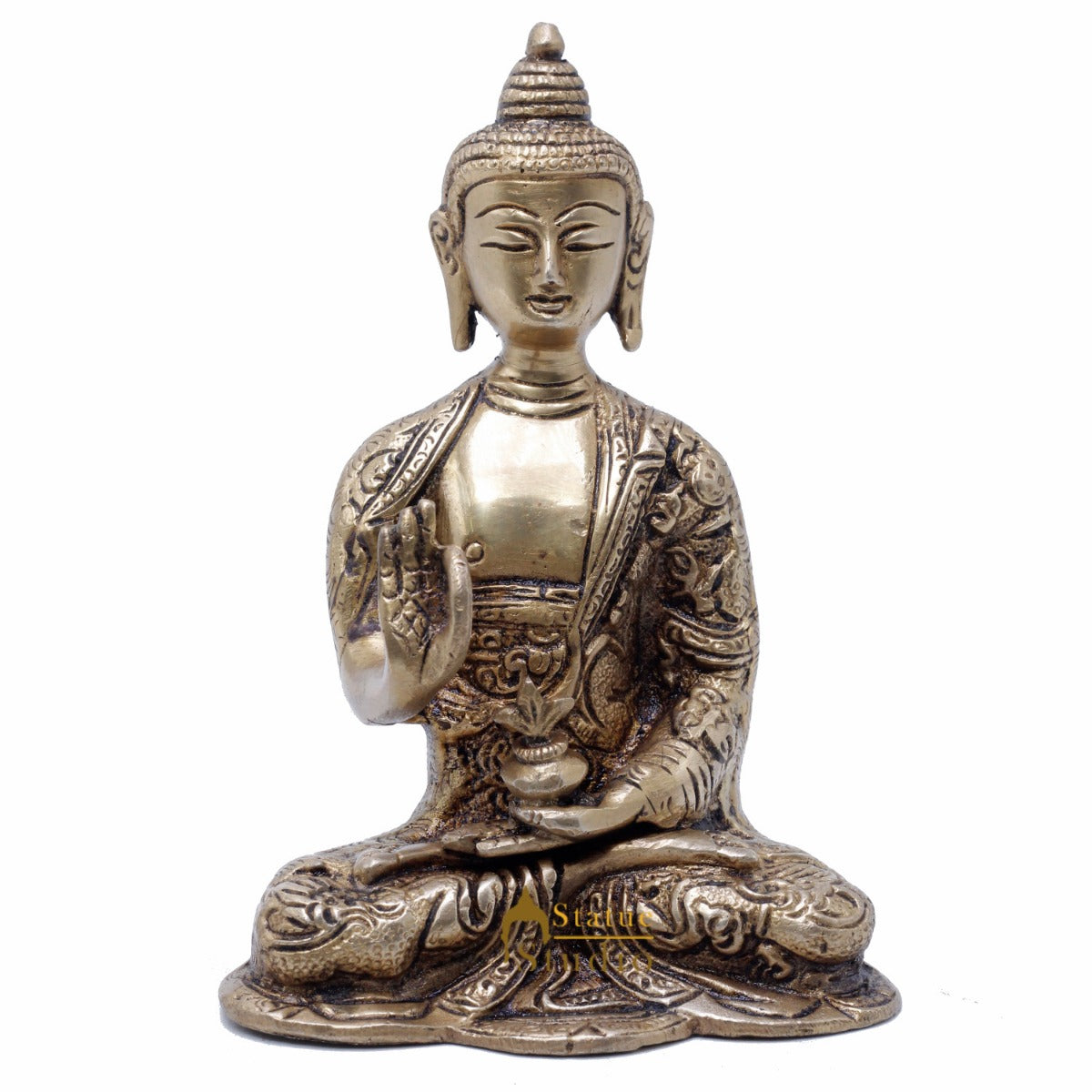 StatueStudio Brass Blessing Buddha Statues For Home Decor Office Desk Living Room Garden Decorative Idol Gift Showpiece 6"