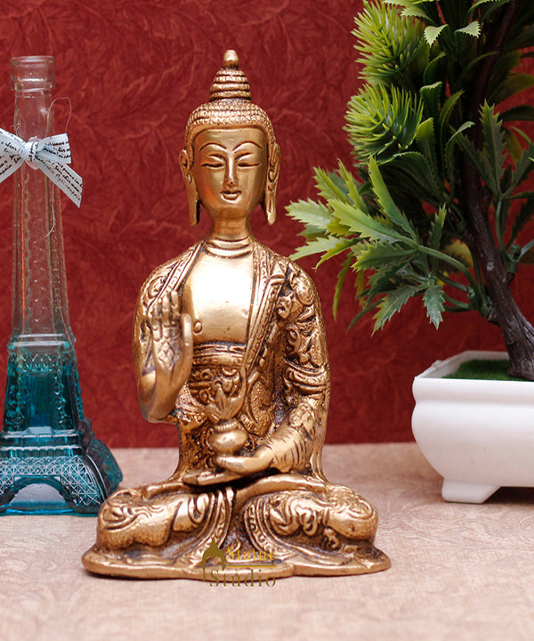 StatueStudio Brass Blessing Buddha Statues For Home Decor Office Desk Living Room Garden Decorative Idol Gift Showpiece 6" - Eco-friendly - Sama Homes