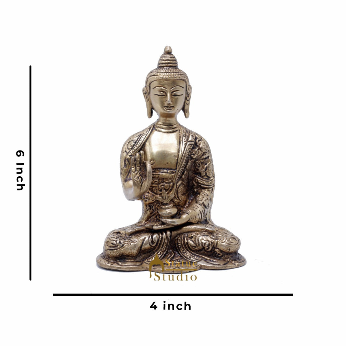 StatueStudio Brass Blessing Buddha Statues For Home Decor Office Desk Living Room Garden Decorative Idol Gift Showpiece 6"