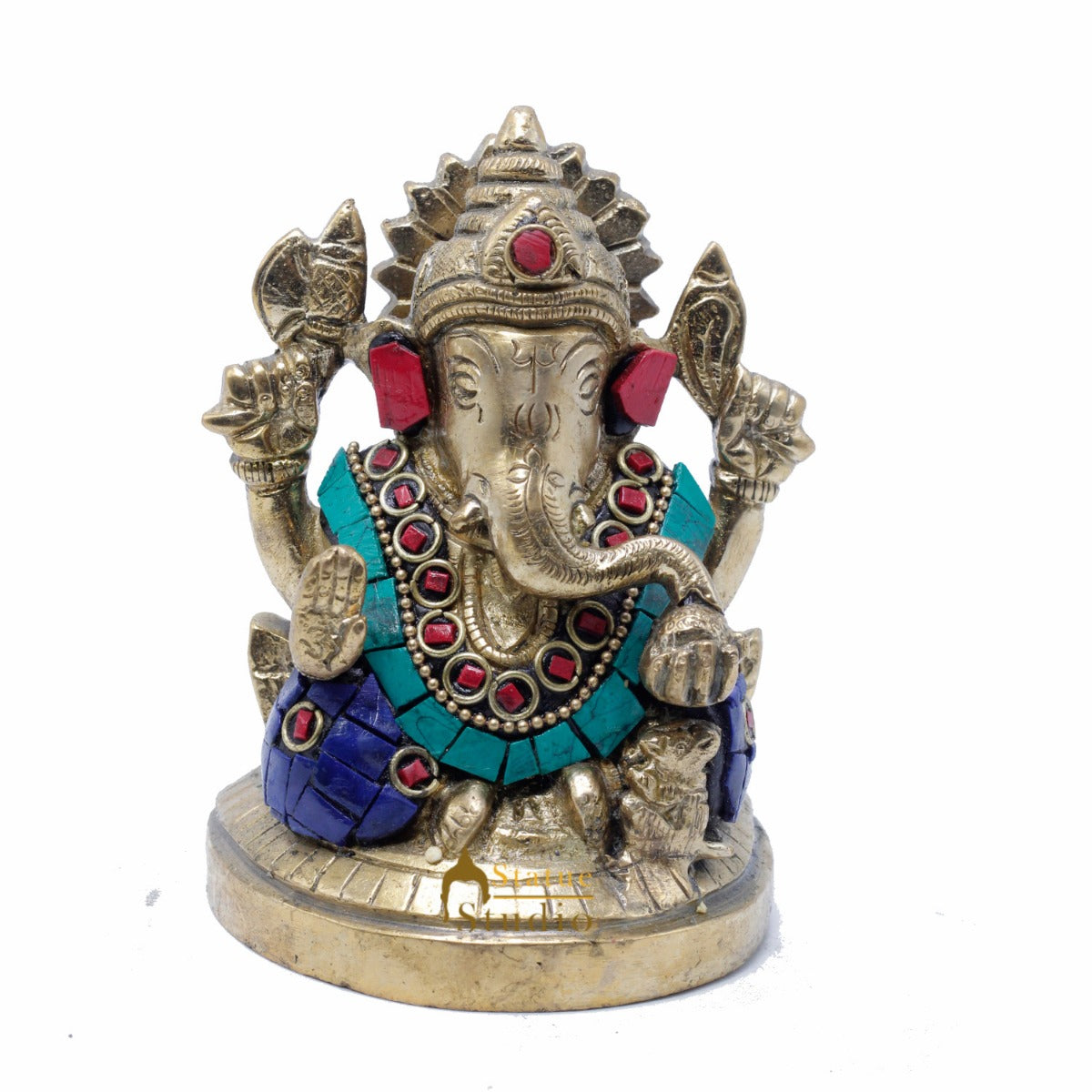 StatueStudio Brass Small Ganesha Idols For Home Decor Office Temple Decorative Murti Ganpati Statue Gift Showpiece 4"