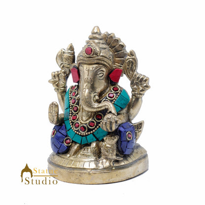 StatueStudio Brass Small Ganesha Idols For Home Decor Office Temple Decorative Murti Ganpati Statue Gift Showpiece 4" by vendor-unknown - Hindu Gods (View 3)