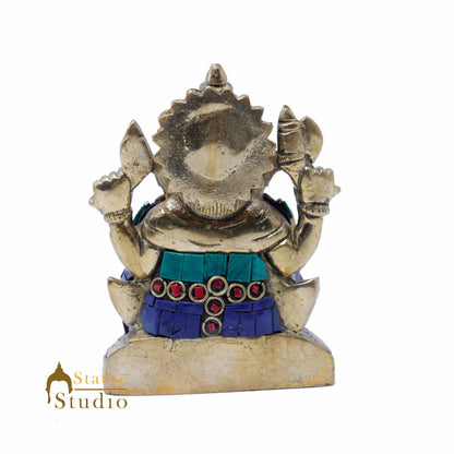 StatueStudio Brass Small Ganesha Idols For Home Decor Office Temple Decorative Murti Ganpati Statue Gift Showpiece 4" by vendor-unknown - Hindu Gods (View 4)