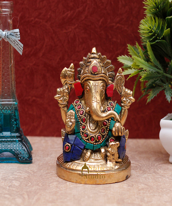 StatueStudio Brass Small Ganesha Idols For Home Decor Office Temple Decorative Murti Ganpati Statue Gift Showpiece 4"