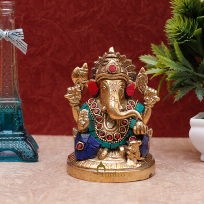 StatueStudio Brass Small Ganesha Idols For Home Decor Office Temple Decorative Murti Ganpati Statue Gift Showpiece 4" by vendor-unknown - Hindu Gods (View 5)