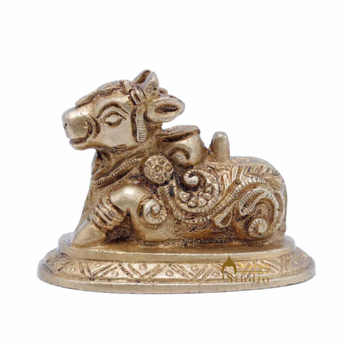 StatueStudio Indian Brass Holy Nandi Murti Home Temple Pooja Decor Idol Shiv Parvati Vehicle Statue Lucky Gift Showpiece 2"