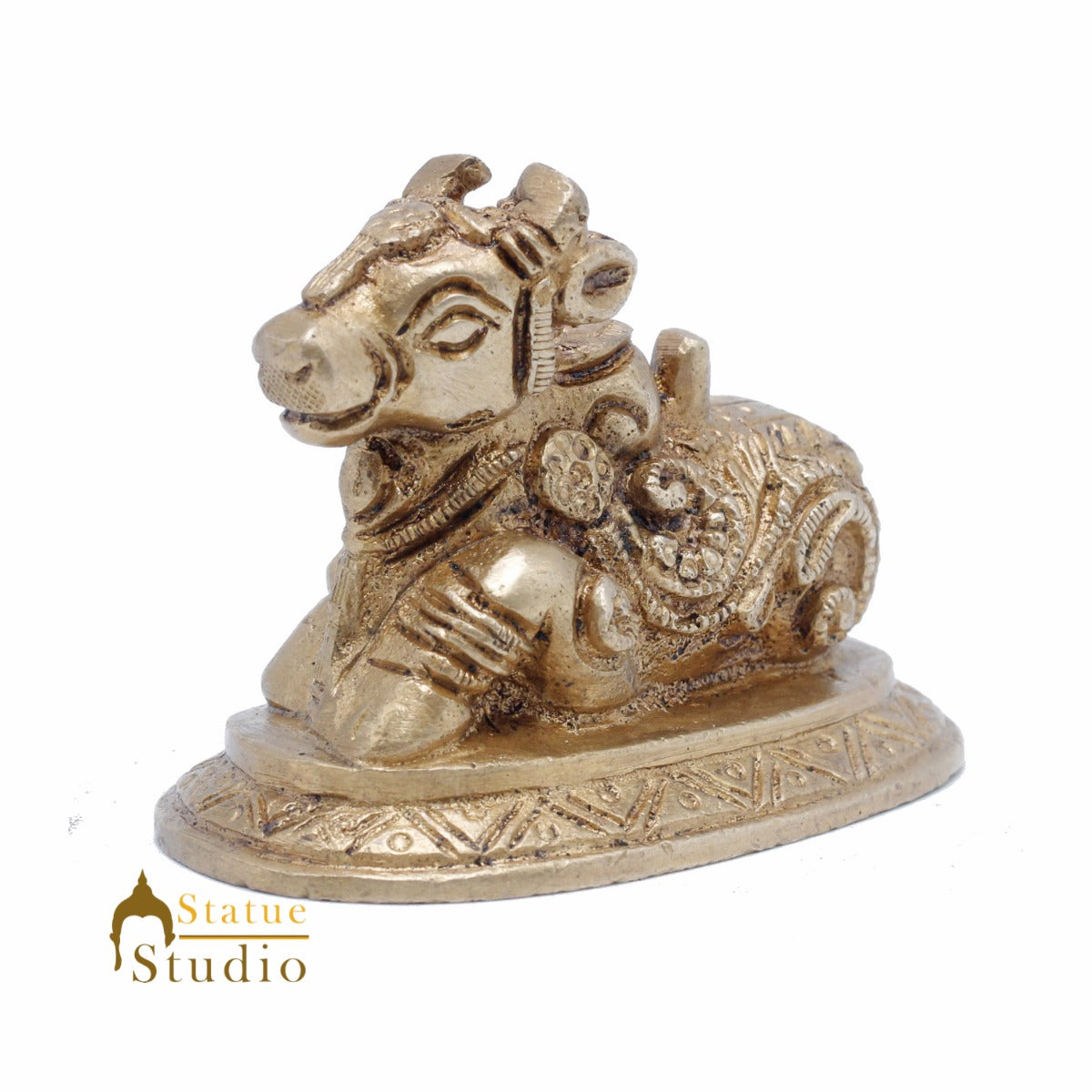 StatueStudio Indian Brass Holy Nandi Murti Home Temple Pooja Decor Idol Shiv Parvati Vehicle Statue Lucky Gift Showpiece 2" - Image 3