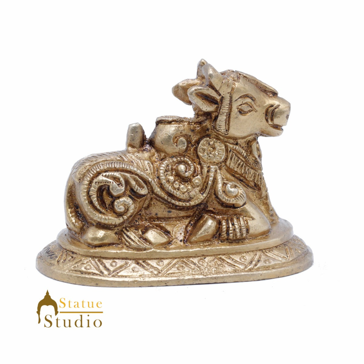 StatueStudio Indian Brass Holy Nandi Murti Home Temple Pooja Decor Idol Shiv Parvati Vehicle Statue Lucky Gift Showpiece 2" - Image 4