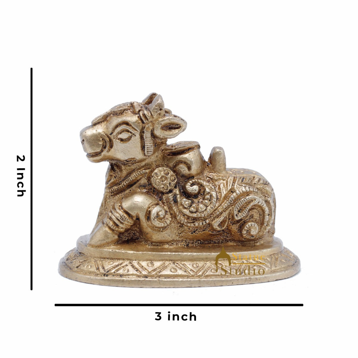 StatueStudio Indian Brass Holy Nandi Murti Home Temple Pooja Decor Idol Shiv Parvati Vehicle Statue Lucky Gift Showpiece 2"