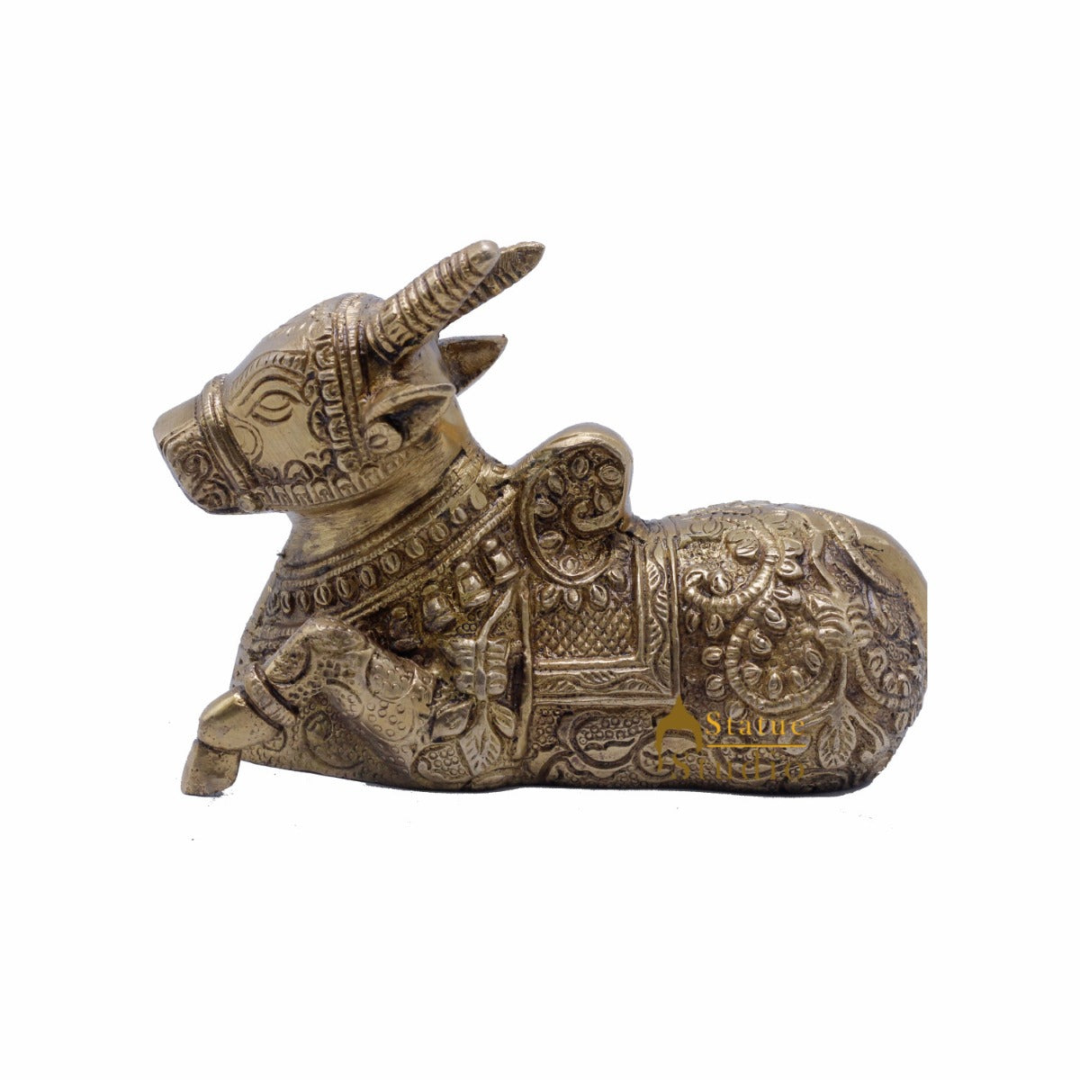 StatueStudio Indian Brass Holy Nandi Murti Home Temple Pooja Decor Idol Shiv Parvati Vehicle Statue Lucky Gift Showpiece 4" - Eco-friendly - Sama Homes