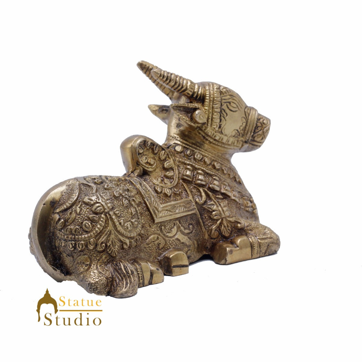 StatueStudio Indian Brass Holy Nandi Murti Home Temple Pooja Decor Idol Shiv Parvati Vehicle Statue Lucky Gift Showpiece 4" - Image 3