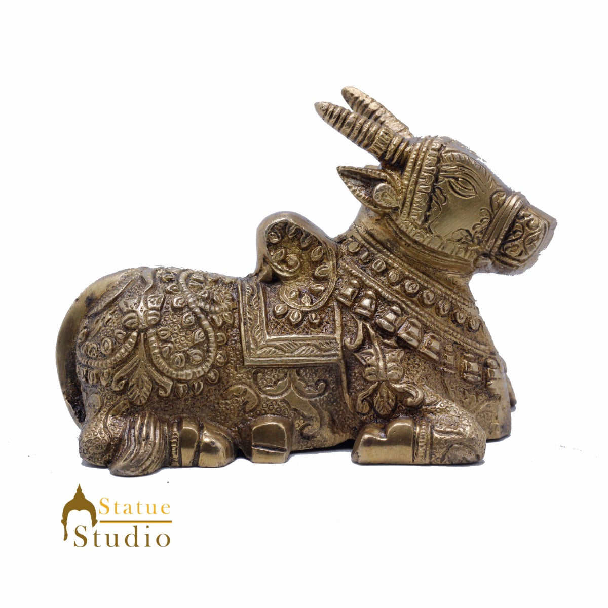 StatueStudio Indian Brass Holy Nandi Murti Home Temple Pooja Decor Idol Shiv Parvati Vehicle Statue Lucky Gift Showpiece 4"