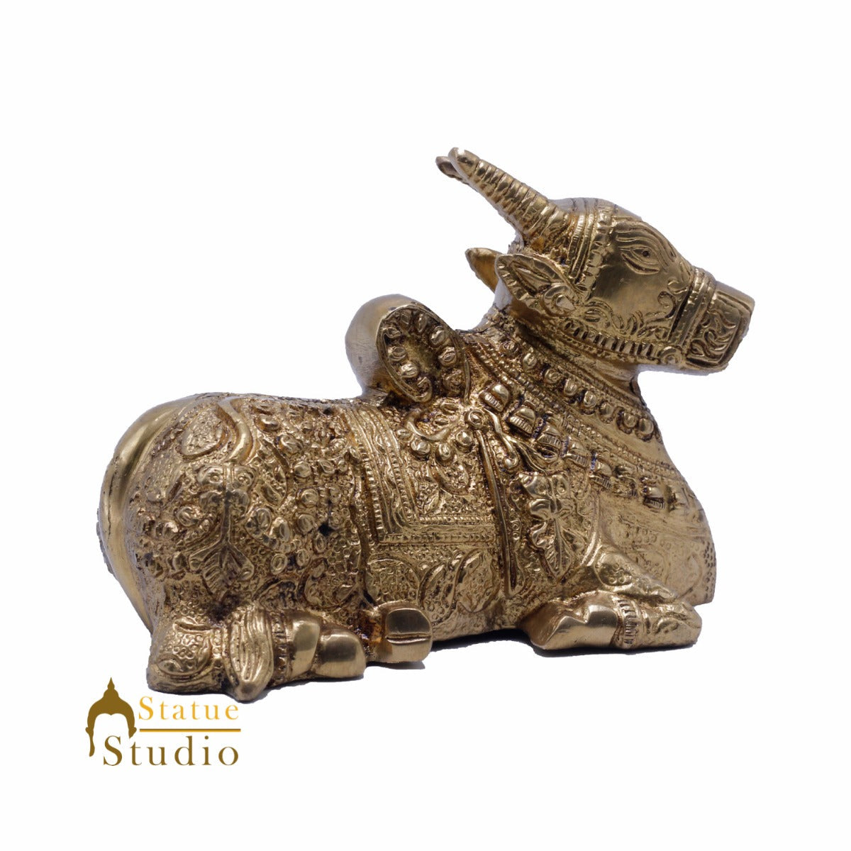 StatueStudio Indian Brass Holy Nandi Murti Home Temple Pooja Decor Idol Shiv Parvati Vehicle Statue Lucky Gift Showpiece 4.5"