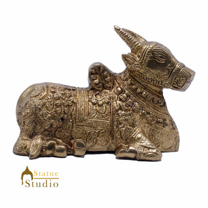 StatueStudio Indian Brass Holy Nandi Murti Home Temple Pooja Decor Idol Shiv Parvati Vehicle Statue Lucky Gift Showpiece 4.5" by vendor-unknown - Spiritual (View 4)