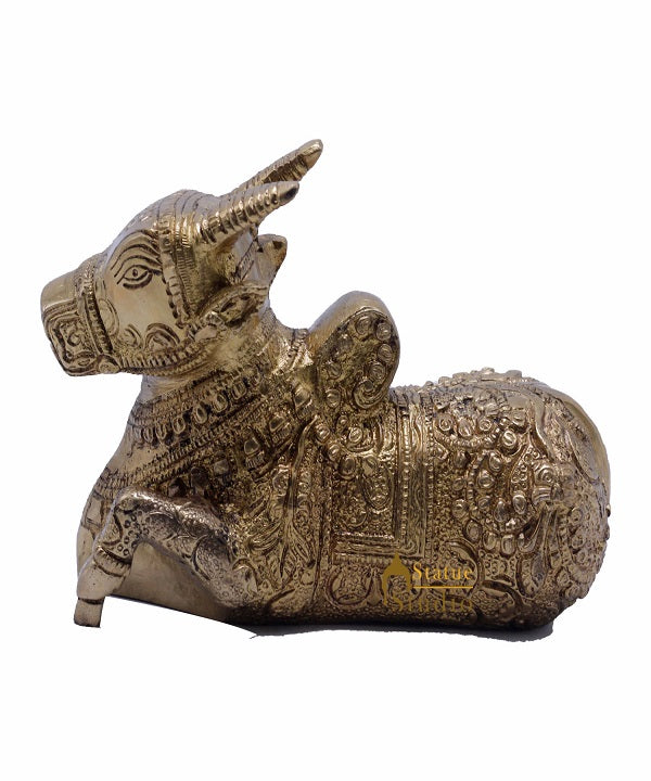 StatueStudio Indian Brass Holy Nandi Murti Home Temple Pooja Decor Idol Shiv Parvati Vehicle Statue Lucky Gift Showpiece 4.5" - Image 2