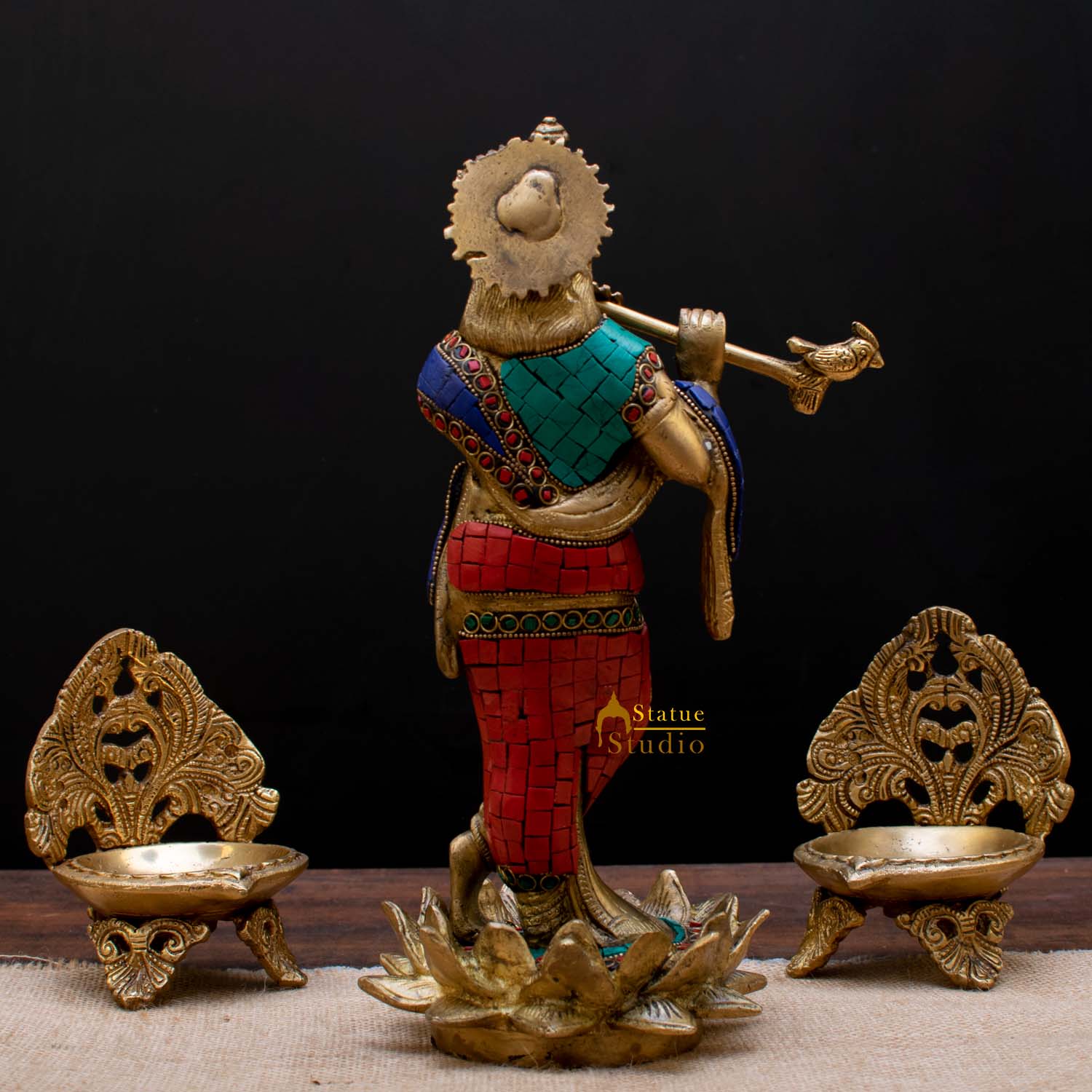 StatueStudio Brass Krishna Idols Large For Home Decor Temple Pooja Office Desk Living Room Table Decorative Statue Showpiece 11" - Image 5