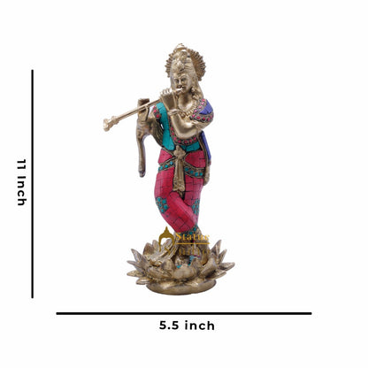 StatueStudio Brass Krishna Idols Large For Home Decor Temple Pooja Office Desk Living Room Table Decorative Statue Showpiece 11" by vendor-unknown - Hindu Gods (View 7)