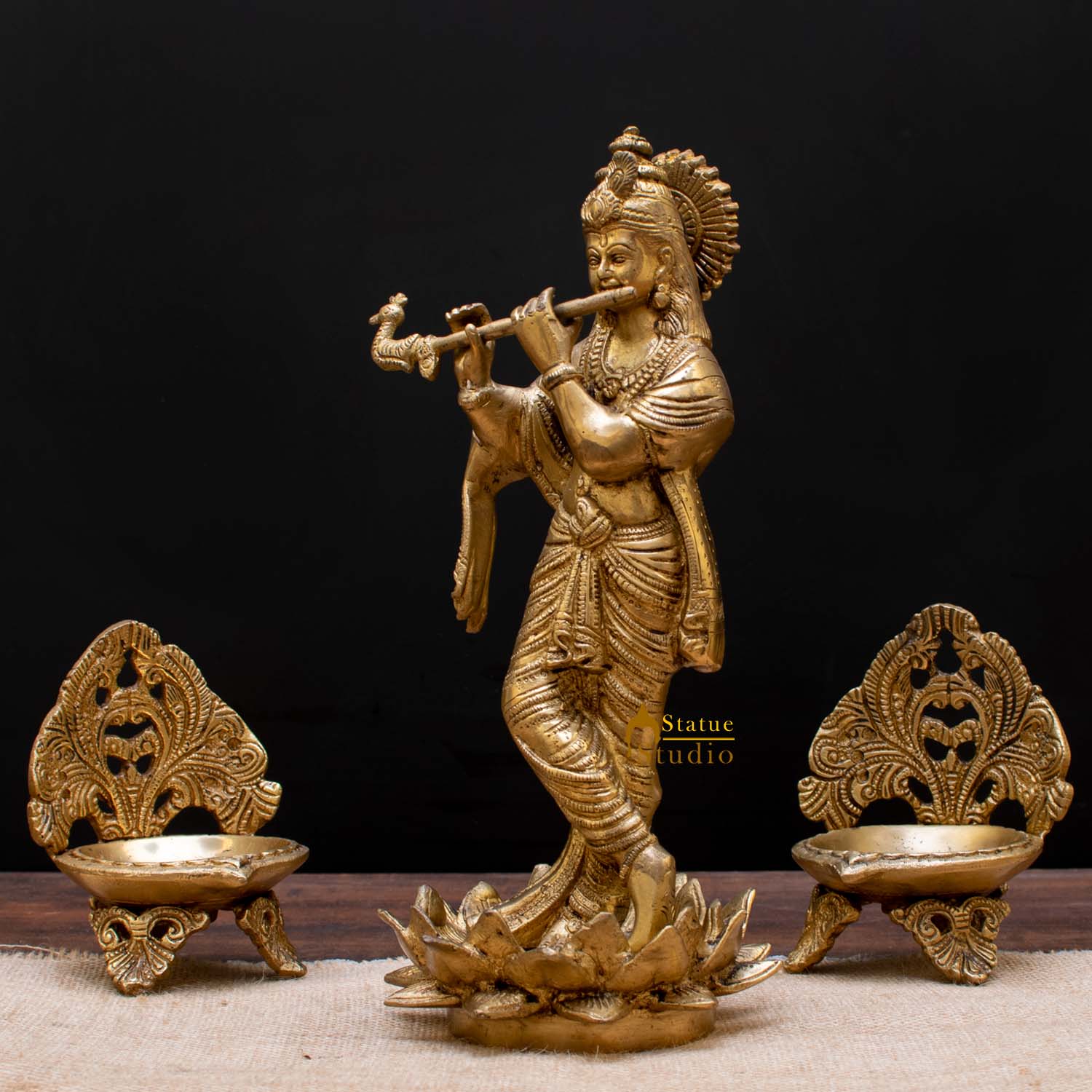 StatueStudio Brass Krishna Idols Large For Home Decor Temple Pooja Office Desk Living Room Table Decorative Statue Showpiece 11" - Image 3