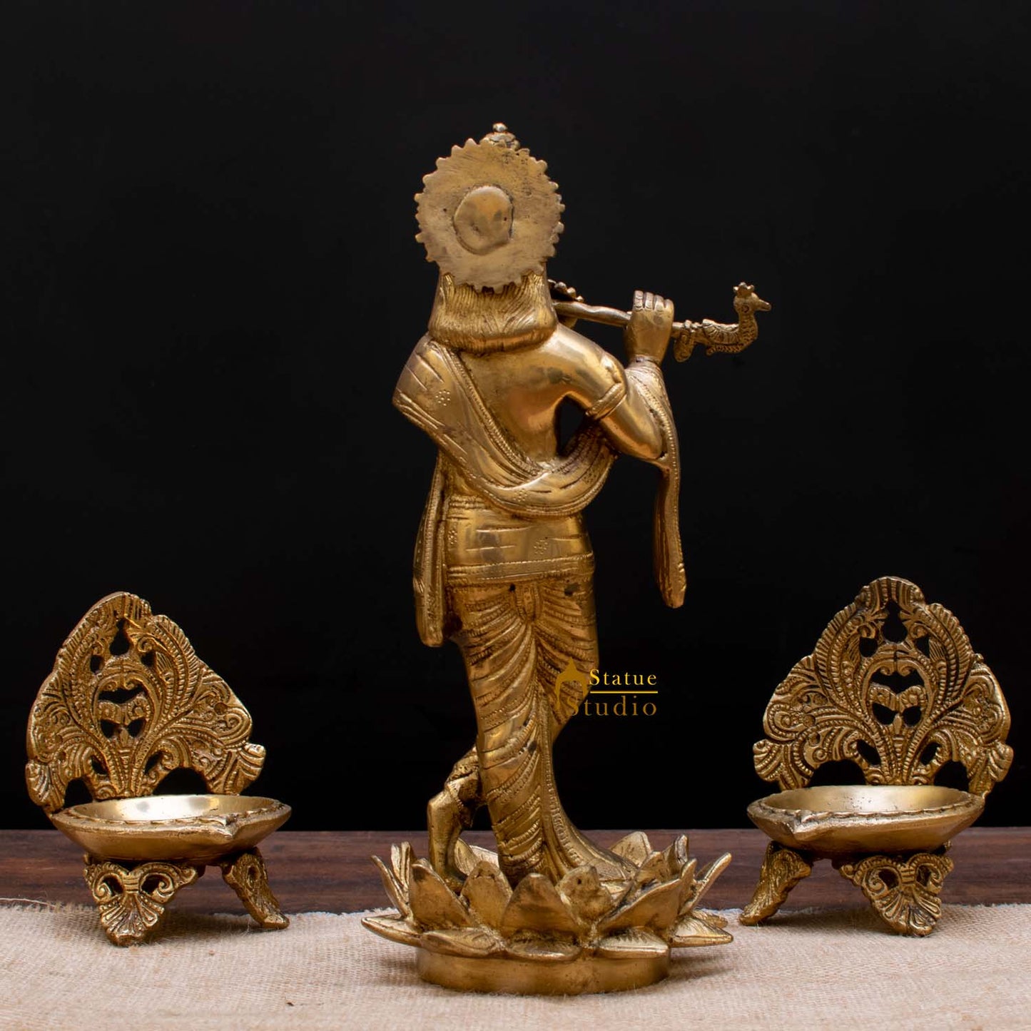 StatueStudio Brass Krishna Idols Large For Home Decor Temple Pooja Office Desk Living Room Table Decorative Statue Showpiece 11"