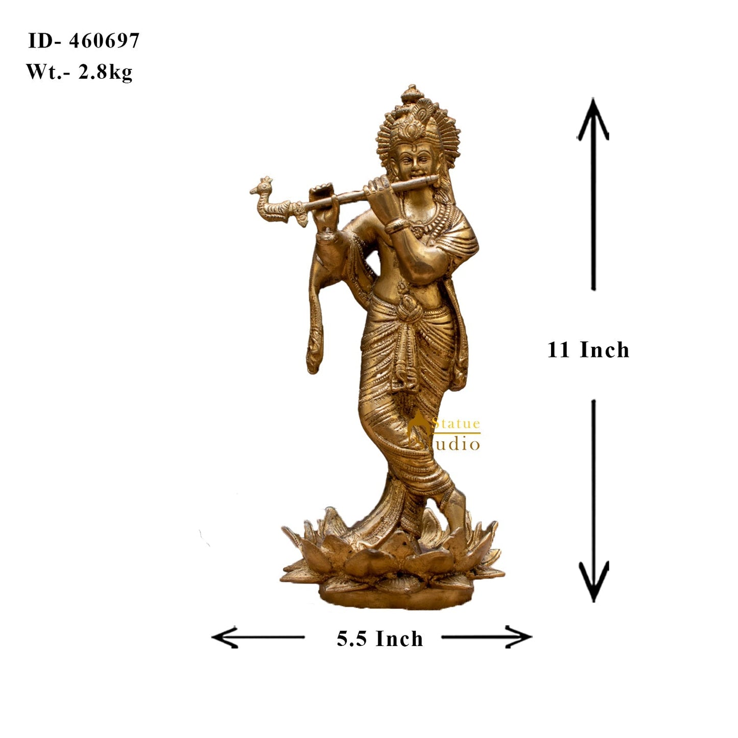 StatueStudio Brass Krishna Idols Large For Home Decor Temple Pooja Office Desk Living Room Table Decorative Statue Showpiece 11"