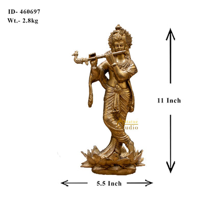 StatueStudio Brass Krishna Idols Large For Home Decor Temple Pooja Office Desk Living Room Table Decorative Statue Showpiece 11" by vendor-unknown - Hindu Gods (View 6)