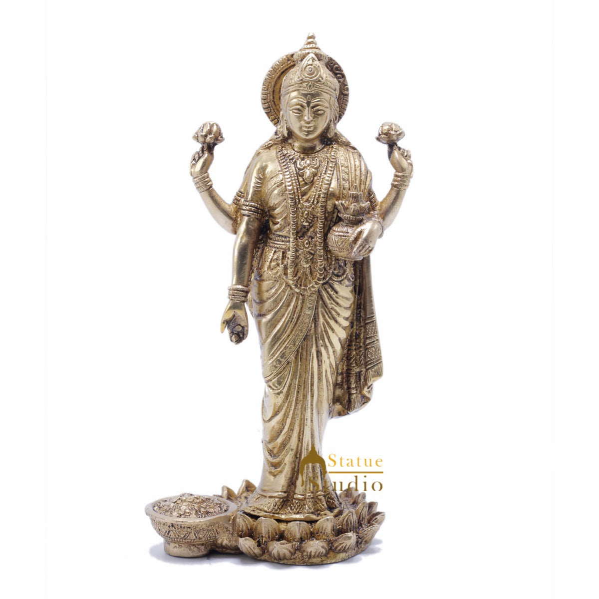 Brass Standing Laxmi Idol 9.5" for Home Decor by StatueStudio - Image 3