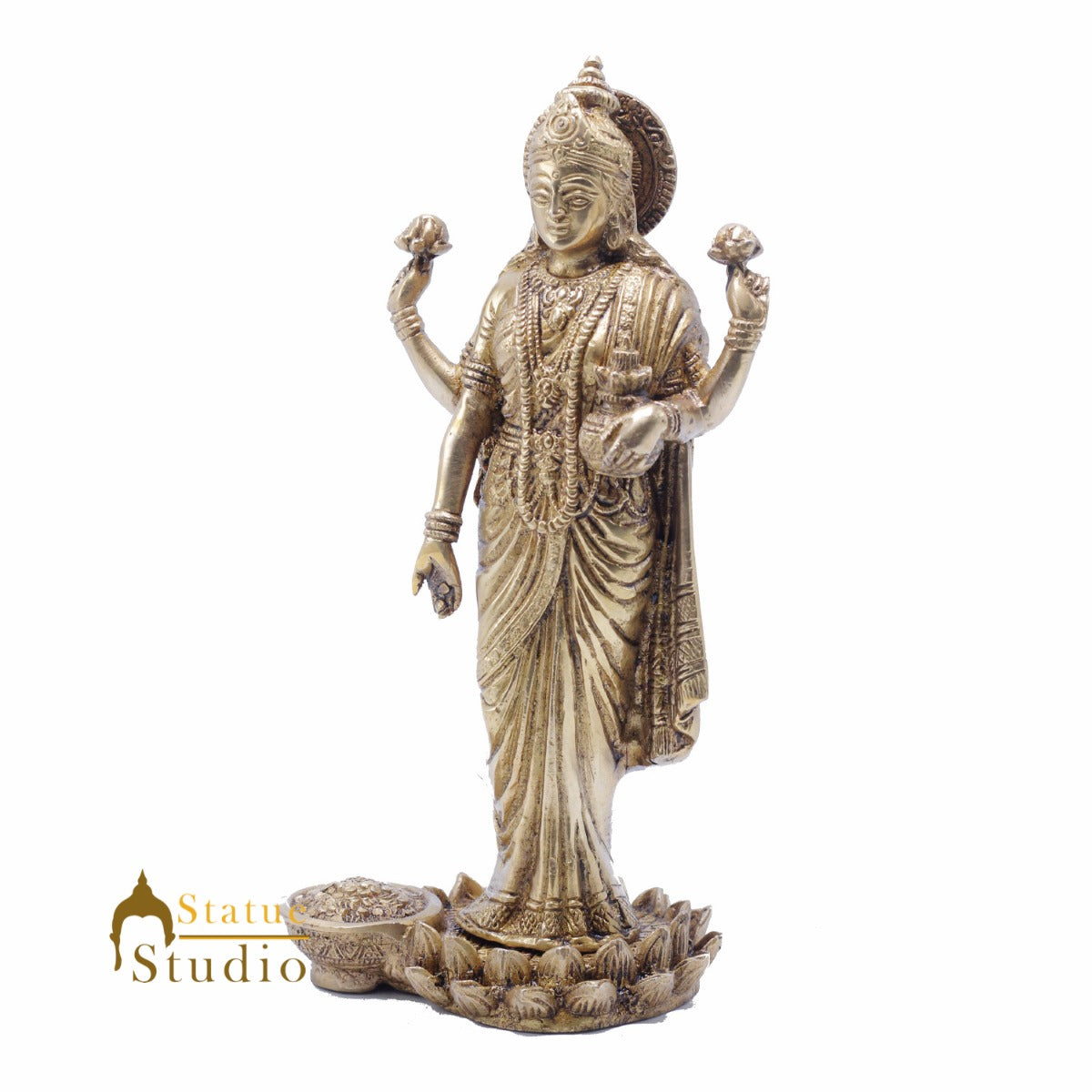 Brass Standing Laxmi Idol 9.5" for Home Decor by StatueStudio