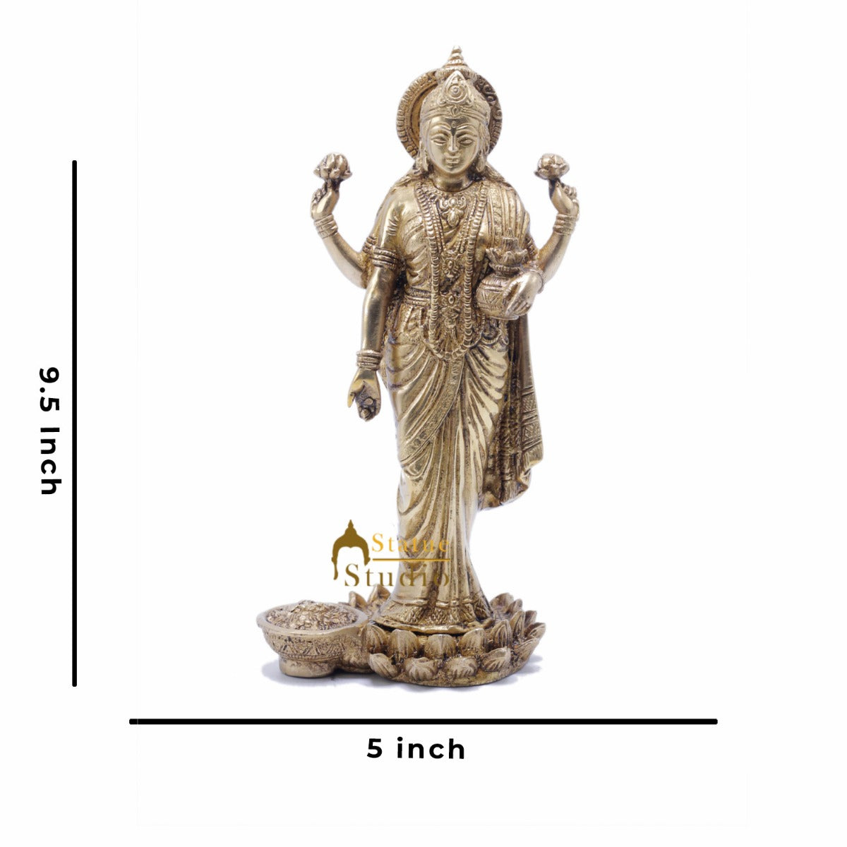 Brass Standing Laxmi Idol 9.5" for Home Decor by StatueStudio