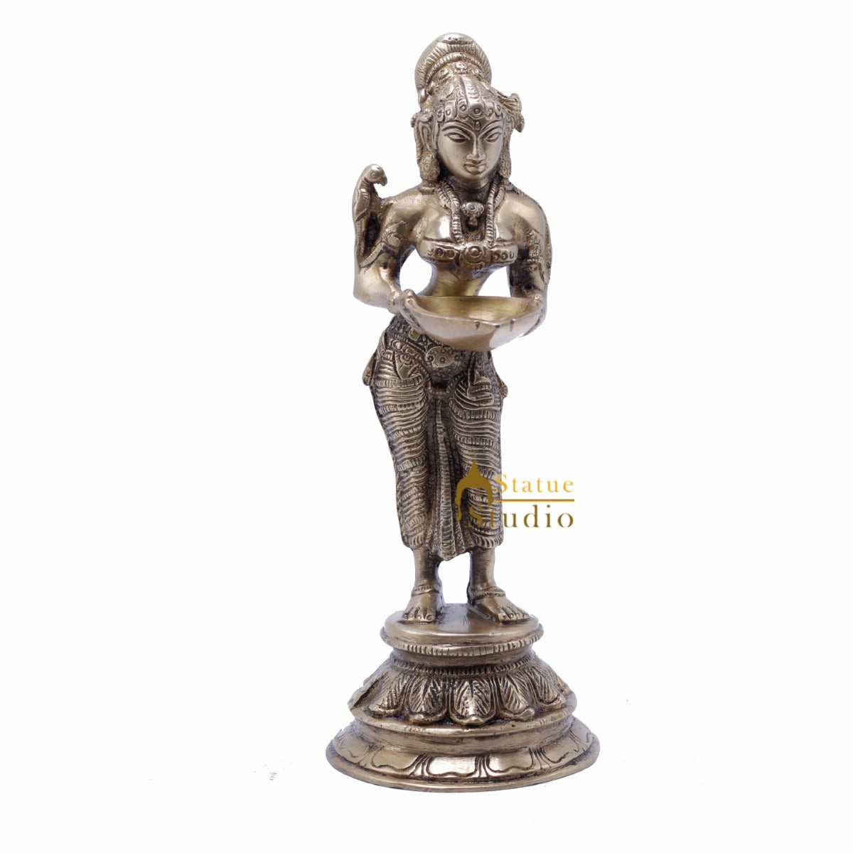 Brass Standing Deeplakshmi Idol 9" for Home Decor by StatueStudio - Image 3