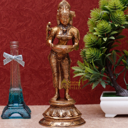 Brass Standing Deeplakshmi Idol 9" for Home Decor by StatueStudio by vendor-unknown - Decor (View 2)
