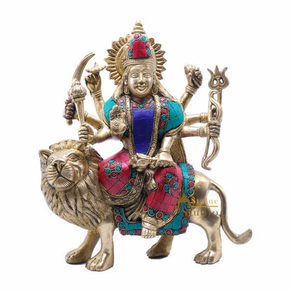 StatueStudio Brass Durga Murti Idols For Pooja Temple Puja Home Office Lucky Décor Gift Showpiece Statue Idol 10" by vendor-unknown - Hindu Gods (View 3)