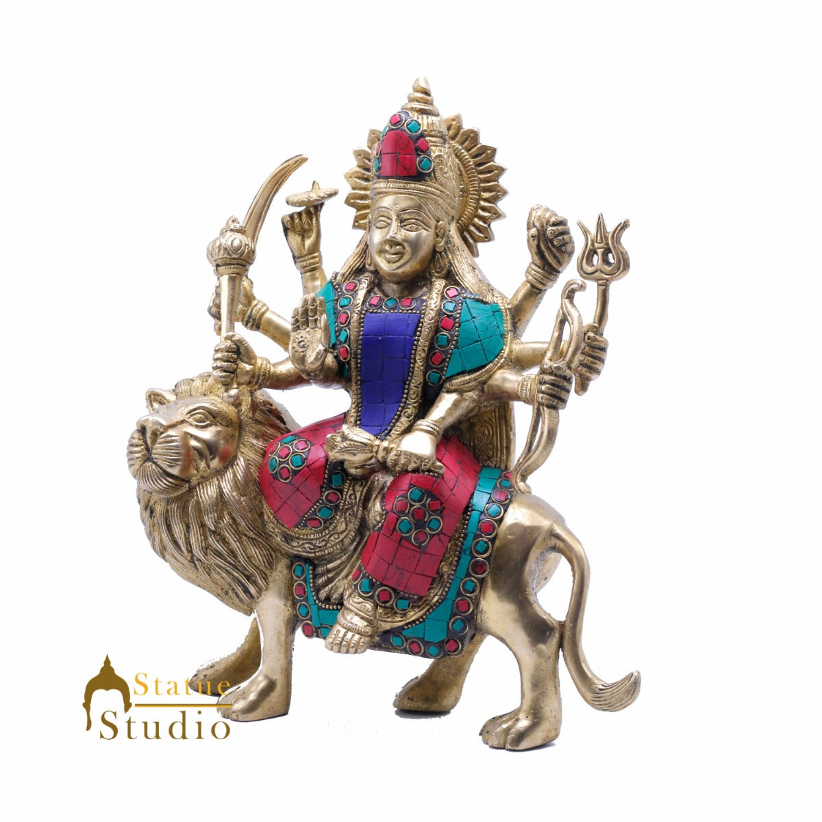 StatueStudio Brass Durga Murti Idols For Pooja Temple Puja Home Office Lucky Décor Gift Showpiece Statue Idol 10"