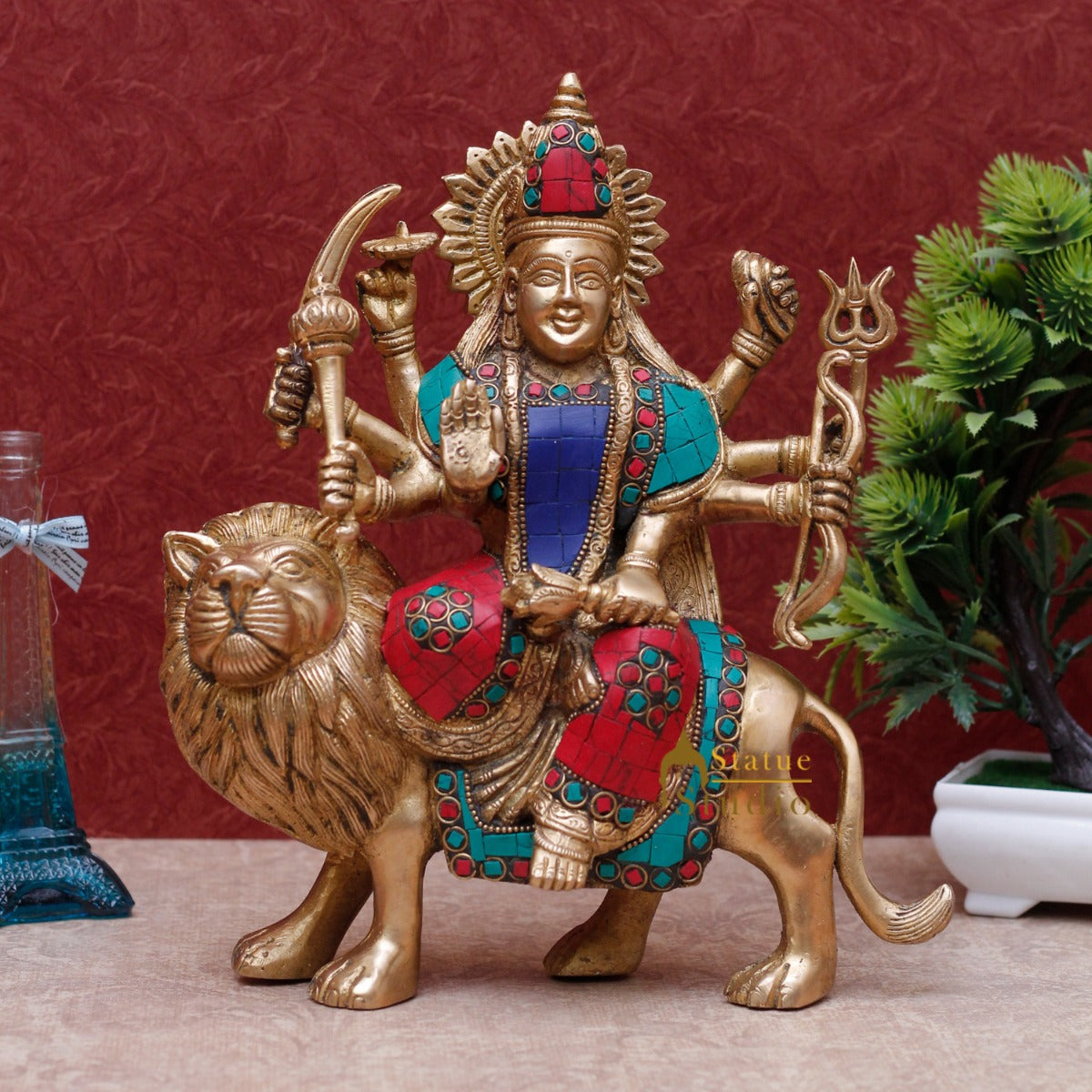 StatueStudio Brass Durga Murti Idols For Pooja Temple Puja Home Office Lucky Décor Gift Showpiece Statue Idol 10"