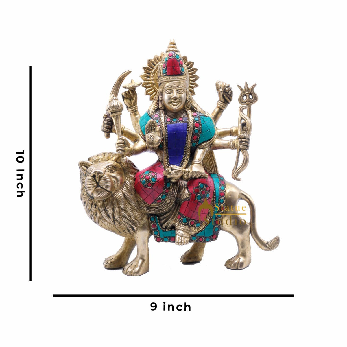 StatueStudio Brass Durga Murti Idols For Pooja Temple Puja Home Office Lucky Décor Gift Showpiece Statue Idol 10"