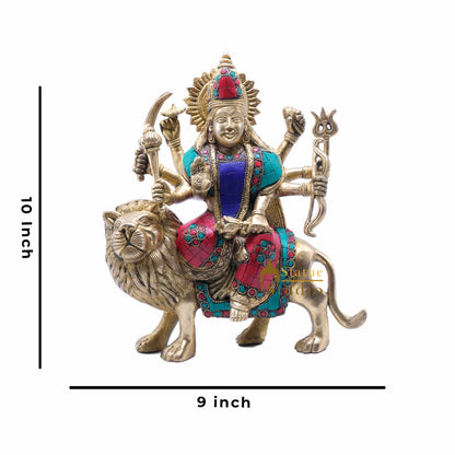 StatueStudio Brass Durga Murti Idols For Pooja Temple Puja Home Office Lucky Décor Gift Showpiece Statue Idol 10" by vendor-unknown - Hindu Gods (View 6)